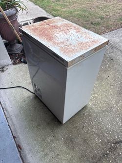 Small Chest Freezer with Rust works perfect garage freezer
