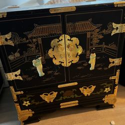 Beautiful black wooden & gold Color Antique Oriental Cabinet