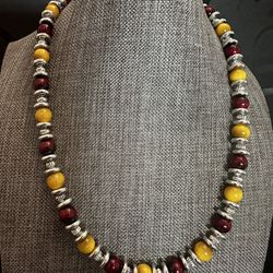 Elegant Silver and Yellow Beaded Necklace