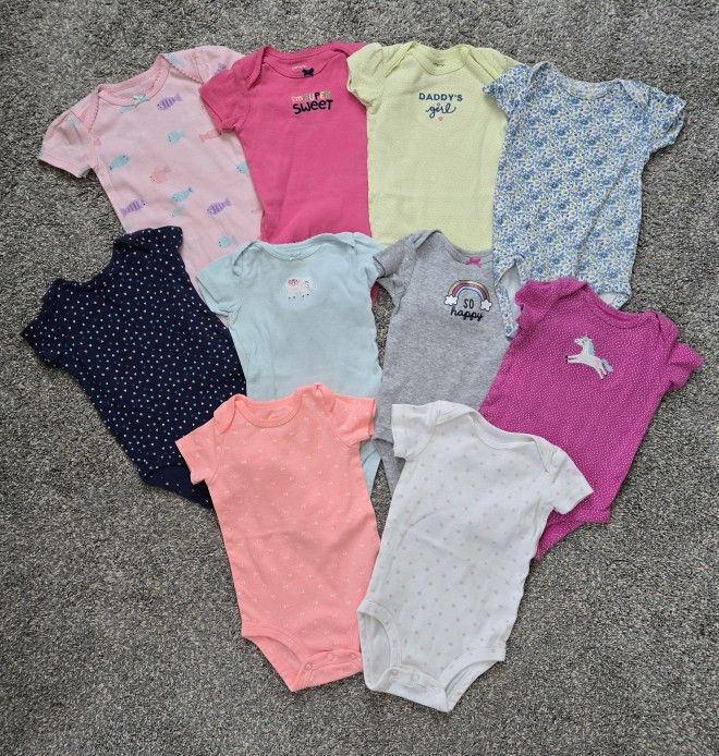Carter's Lot 10 Bodysuits w/Snaps Baby Girl's Clothes Bundle 6M Spring Summer