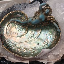 Antique Art Nouveau Porcelain Maiden Sea Nymph Goddess Shell Centerpiece Gilded Gold Royal Rudolstadt Germany Pre 1920s
