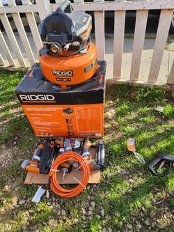 Exclusive

RIDGID
6 Gal. 150 PSI Electric Air Compressor with 25 ft. Hose, 18GA Brad Nailer, 16GA Finish Nailer and 18GA Finish Stapler