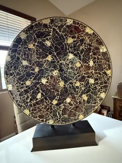 Red & Gold Mosaic Cased Art Glass Huge Footed Bowl 24" Plate 