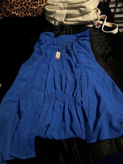 Blue Button-Front Smocked Waist Blouse