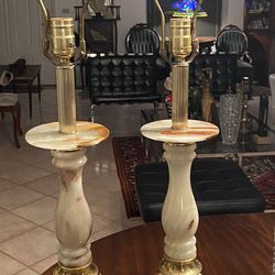 34” Tall Vintage Light Green Ónix Table Lamps