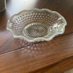 Fenton Glass Small Fluted Edge White Opalescent Hobnail Moonstone Bowl