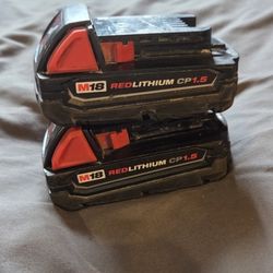 Milwaukee M18 REDLITHIUM CP1.5 18V 1.5Ah compact lithium-ion batteries. 