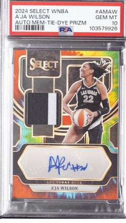 2024 Select WNBA A'ja Wilson Auto Mem Tie-Dye Prizm PSA 10