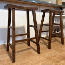 Wood Bar Stools - Set of 2