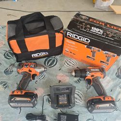 🔥$100 FIRM PRICE🔥RIDGID Cordless Driver Drill & Impact Drill Combo Kit with (2) 2.0Ah Batteries, Charger & Carry Bag