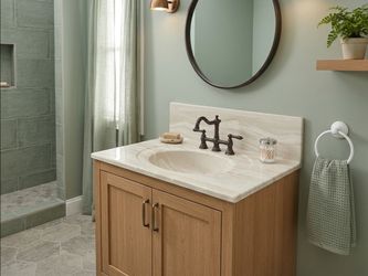 Title: 31" x 22" Cultured Marble Vanity Top with Integrated Sink Tan Gray Offwhite tone