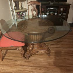 Glass Kitchen Table And Chairs (SOLID OAK ) 