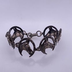925 Sterling Silver Horse Head Design Link Bracelet