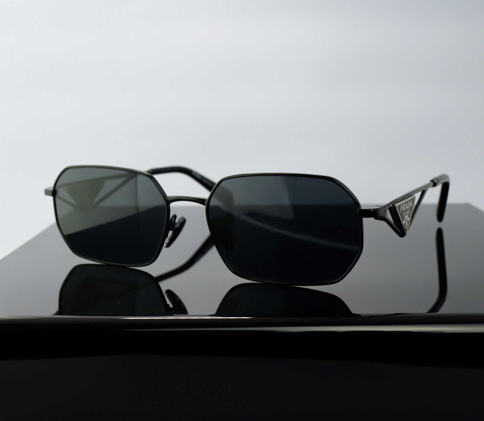 Prada Square Sunglasses in Black with Polarized Gray Lens