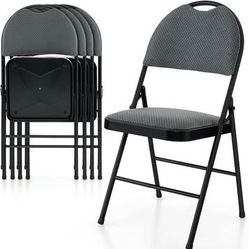 New Padded Folding Chairs 4 Pack Portable Steel Frame Dining Chairs with Cushion & Carry Design Bac