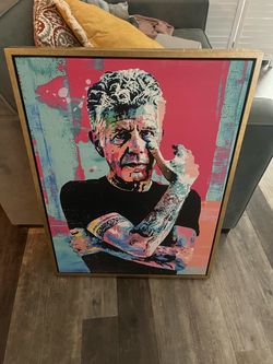 Framed Anthony Bourdain Pop Art Canvas Print (Gold Frame)