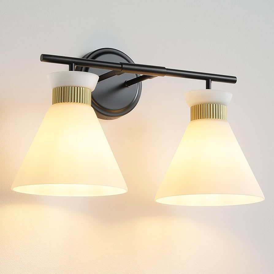 Bathroom Vanity Light Fixtures: 2-Lights Mid Century Modern Vanity Lights for Bathroom, Black and Gold