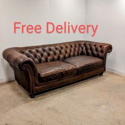 Top Grain Leather Tufted Chesterfield Sofa Couch, 2 Available 