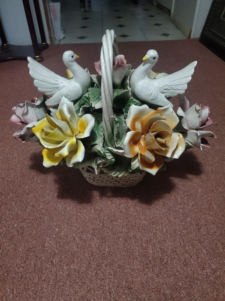 5 Large Capodimonte Made In Italy Porcelain Flower Baskets