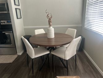 5- piece modern walnut round dining table set