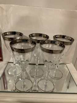 Silver Tip And Crystal Wine Glasses