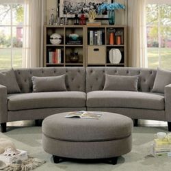 Brand New Warm Gray Rounded Design luxurious Sectional Sofa With Ottoman 