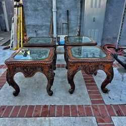 Set of 4 Vintage Carved Wood End Tables 