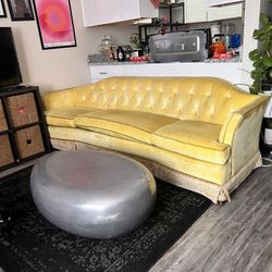 Vintage Yellow Velvet Sofa Couch 