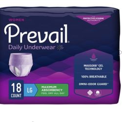 First Quality Adult Absorbent Underwear Prevail® for Women Pull On Large Disposable Moderate Absorbency, 18/BG