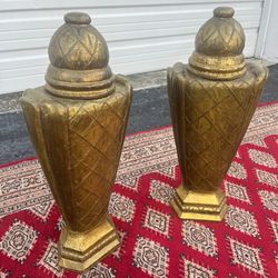Two Asian wooden urns  23” high 10” wide $100