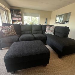 Black Sectional Couch + Ottoman 