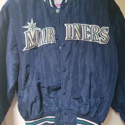 Rare Vintage 90's Starter Seattle Mariners Back Logo  Satin Jacket Mens 