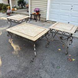 Scrolled Metal, Marble Top ,Coffee Table, And End Tables