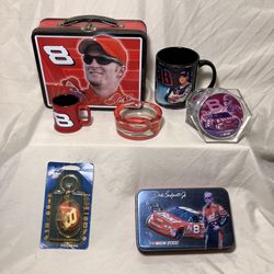 Lot of Dale Earnhardt Jr. Collectibles Coasters Lunch Box Ash Tray Keychain Shot