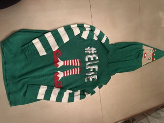 Elf Christhmas Sweater Size Large With Hoodie . Ugly Sweater Season .