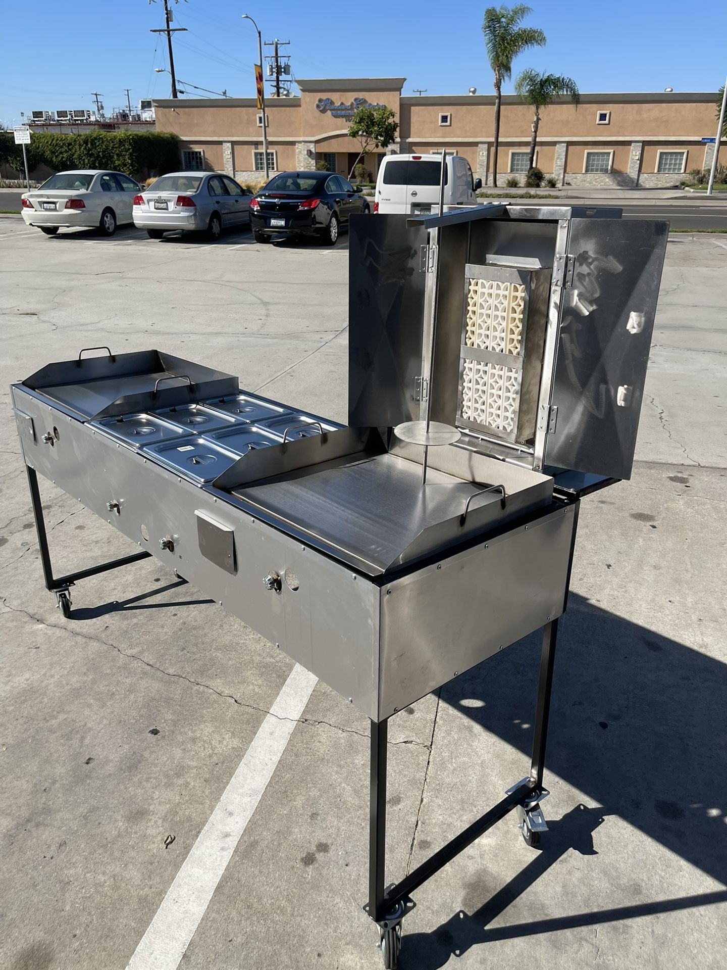 Super plancha para tacos con doble Plancha seis charolas y trompo para tacos al pastor
