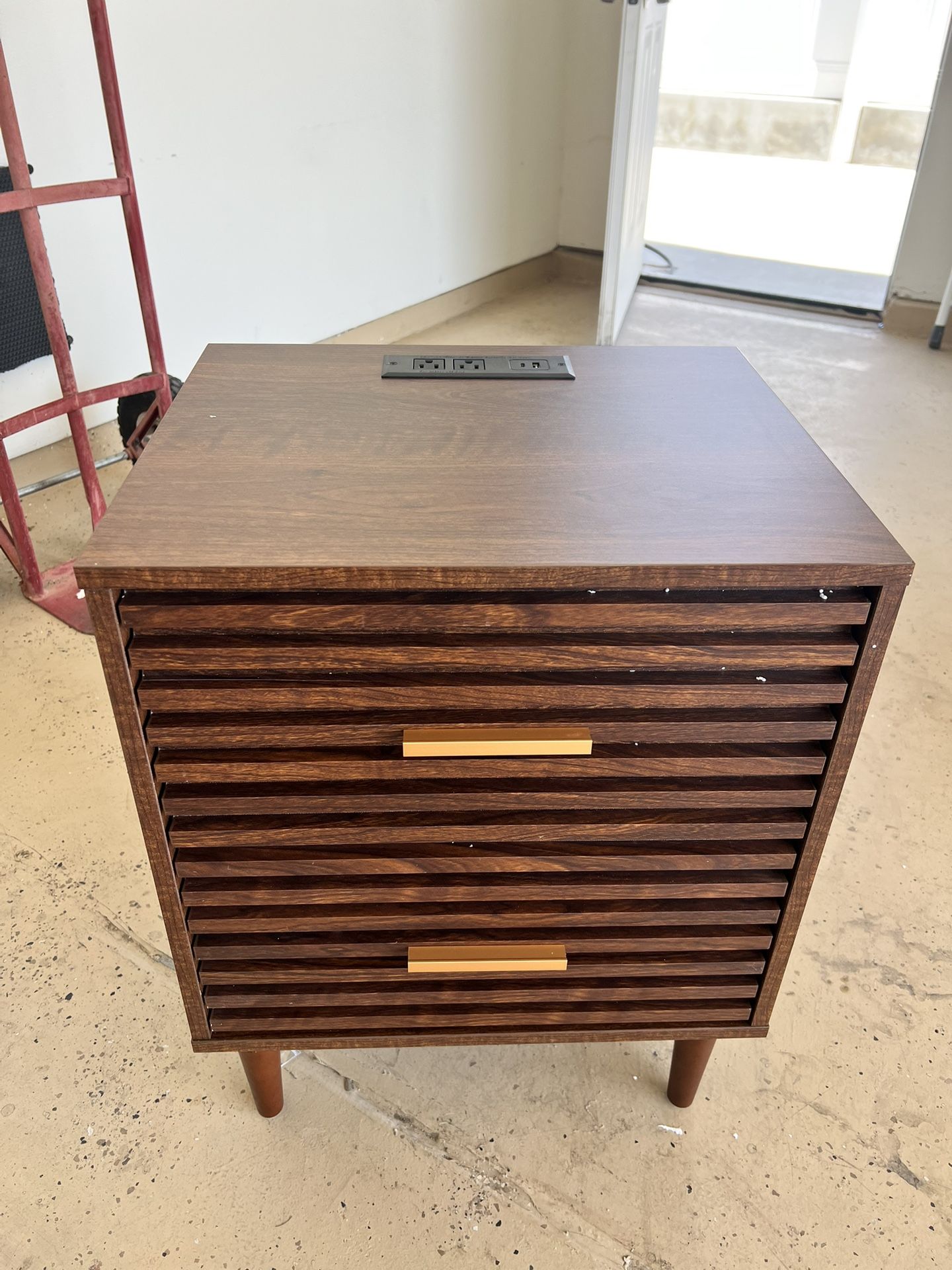 New Fluted Nightstand With Charging Station Mid Century Modern End Table