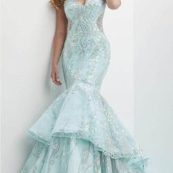Aqua Blue Mermaid Prom Dress XS