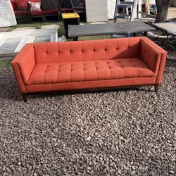Orange Tufted Sofa Mid Century Modern Couch