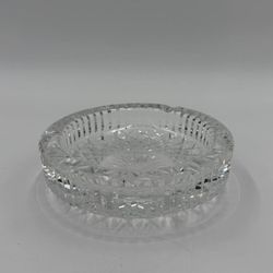 Vintage Pressed Crystal Ashtray - Heavy Cut Starburst Glass Dish - 5.5” Round