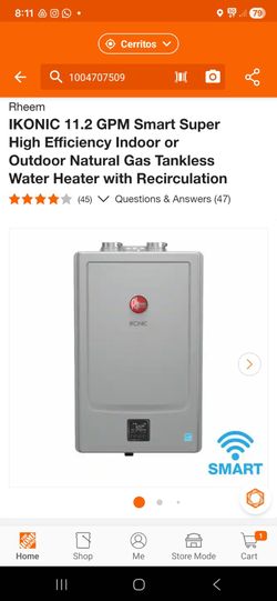 Rheem
IKONIC 11.2 GPM Smart Super High Efficiency Indoor or Outdoor Natural Gas Tankless Water Heater with Recirculation