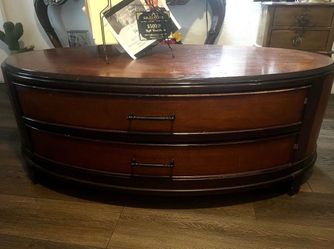 Oval Wood Coffee Table with Drawers