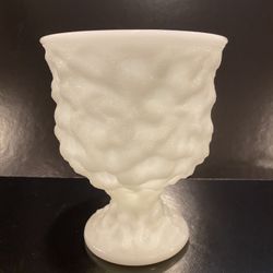 Vintage E.O. Brody Cleveland Milk Glass Pedestal Vase Textured Crinkle Footed Vase Bowl Planter Pot