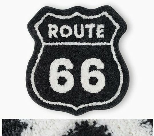 Bath Mat Black White Route 66