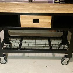 OLYMPIA 48 in. W x 19 in. D 1-Drawer Rolling Workbench with Wooden Top and Locking Casters