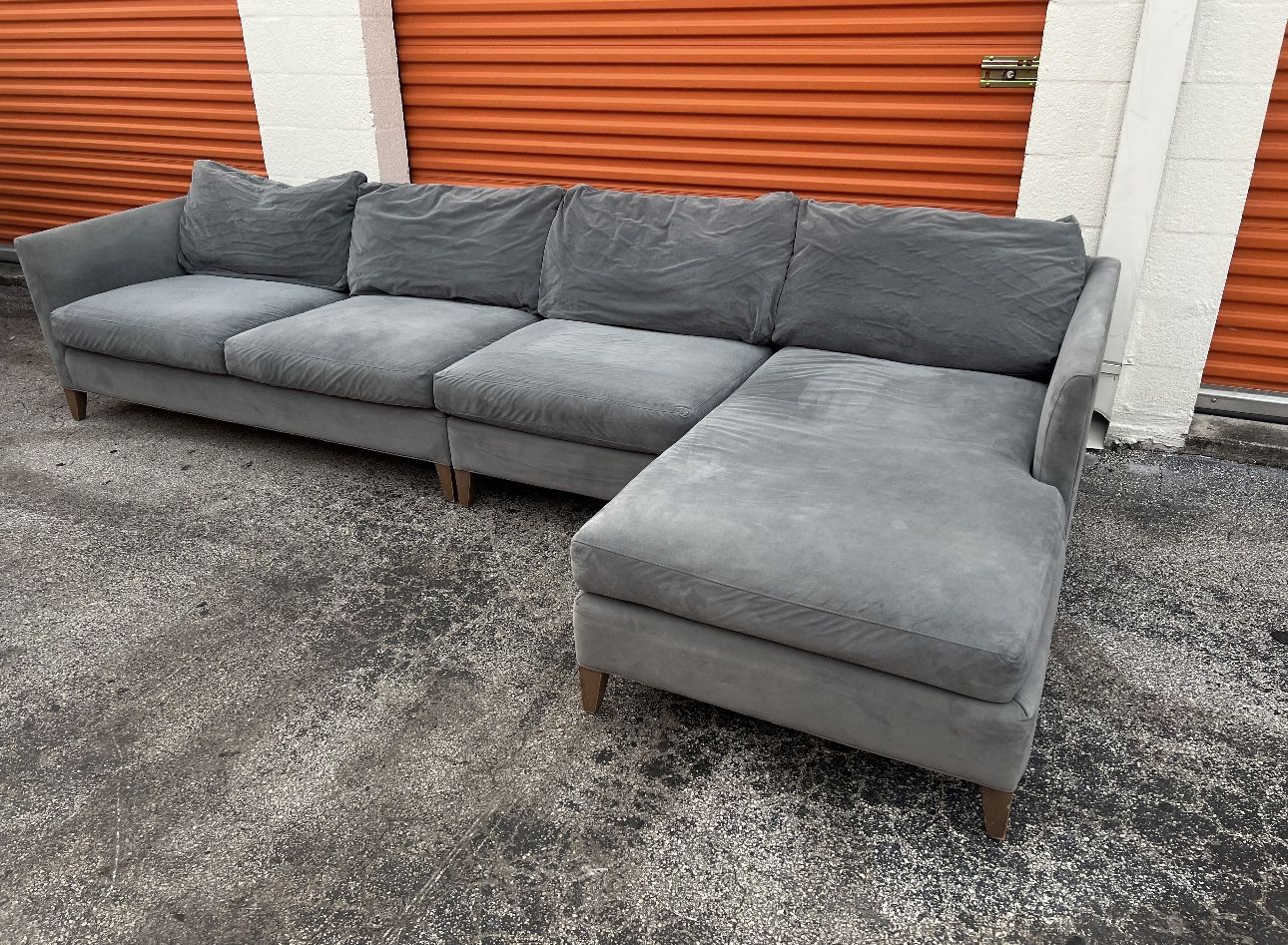 Crate & Barrel Gray Velvet Sectional Sofa