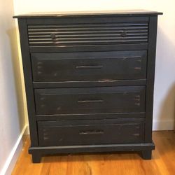 Bedroom Dresser (black) Solid Wood 4 Drawer with Bronze Hardware Narrow