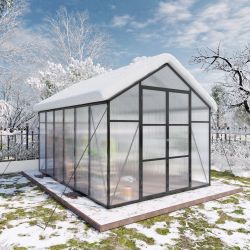 Newly Design Greenhouse 8x12 FT Polycarbonate Greenhouse Raised Base and Anchor Aluminum Heavy Duty Walk-in Greenhouses for Outdoor Backyard in All Se