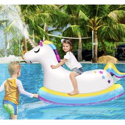 Unicorn Sprinkler for Kids Giant Inflatable Unicorn Pool Float Ride On with Fast Valves Blow Up Swimming Pool Party Decorations Toys Yard Sprinkler fo