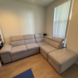 Dante Light Grey Fabric 103"' 3 Piece Convertible Futon Sleeper L-Shaped Sectional